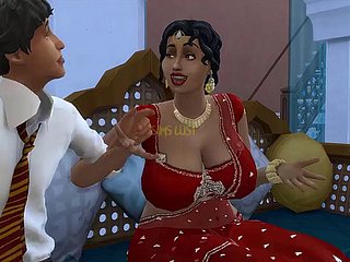 Desi Telugu Domineer Saree Tante Lakshmi wurde von einem jungen Mann - Bandeau 1, Teil 1 - Dropped Launen - mit englischen Untertiteln verführt